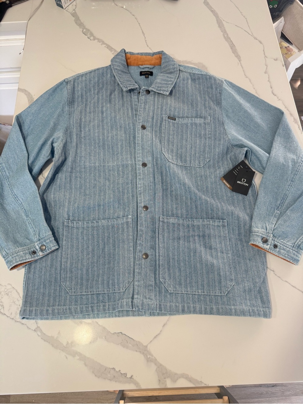 NWT Brixton Reserve Chore Jacket Denim Herringbone Sz XXL